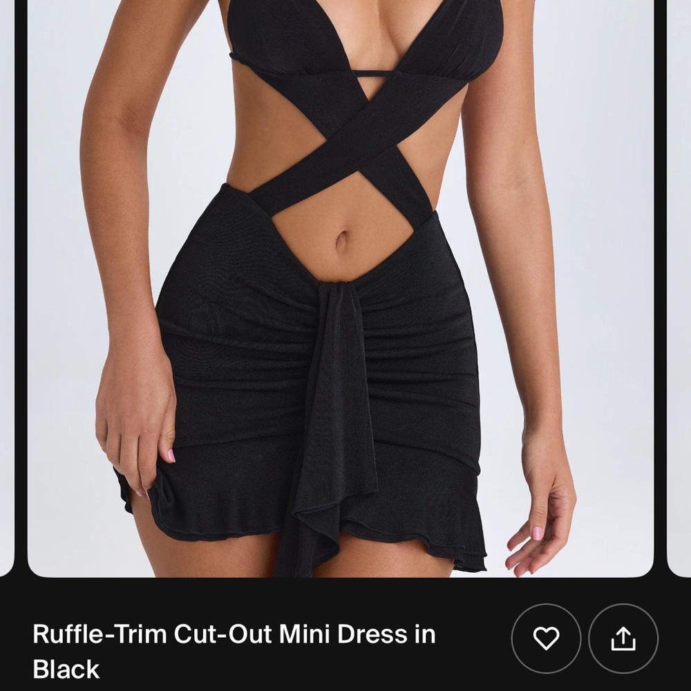 Elegant Black Ruffle-Trim Cut-Out Mini Dress